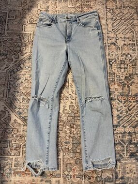 Good American Light Blue Distressed Straight-Leg Jeans
